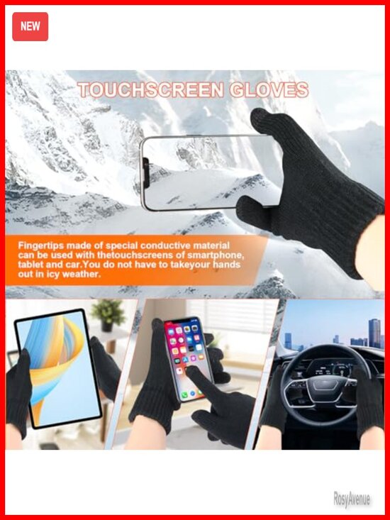 Knitted Fleece Lined Beanie Hat Scarf Touchscreen Gloves Set Winter Set